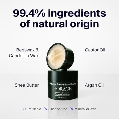HORACE Beard Balm - Light Hold Beard Nourish for Natural Finish and Easy Rinse - Refillable Balm Jar - Contains Natural Ingredients - No Silicone or Mineral Oils - Vegan, 50?ml