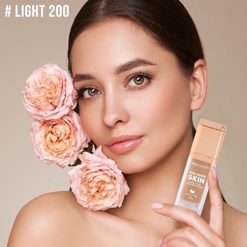Profusion Cosmetics Feel Good Skin Foundation ? Radiant Satin Finish, Buildable Coverage with SPF 15 Sun Protection, Hydrating, Lightweight, Vegan & Cruelty-Free Makeup (Light 200, 1)
