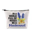 G2TUP Bluebonnet Lover Gift In A World Full Of Roses Be A Bluebonnet Makeup Bag Bluebonnet Fan Cosmetic Bag Bluebonnet Texas Pride Merch (Be A Bluebonnet MB)