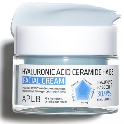 APLB Hyaluronic Acid Ceramide HA B5 Facial Cream | HYALURONIC HA B5 CEN¢â 30.9% 1.86 FL.OZ/Korean Skincare, Deep hydration, Revitalize for gentle and improve skin texture