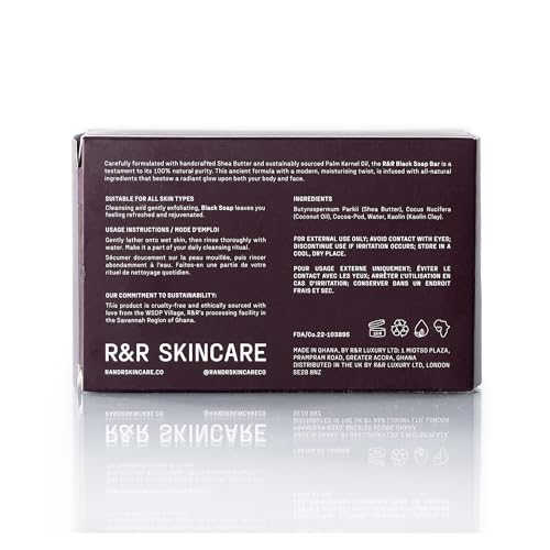 R&R Skincare Pure Black Soap Bar ? African Black Soap for Face & Body ? Handcrafted with Shea Butter & Palm Kernel Oil ? Deep Cleansing & Moisturizing ? Gentle for All Skin Types