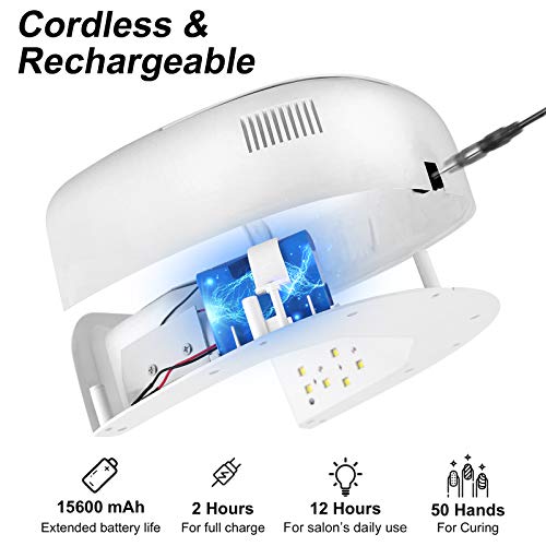 60W Rechargeable UV LED Nail Lamp, Faster Wireless Nail Dryer Gel Polish Light 42 Beads & Portable Handle, Professional Curing Lamp For Fingernail and Toenail, Auto Sensor & Quick Dry Nail Machine