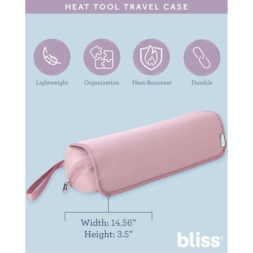 Bliss Womens Travel Heat Tool Bag - Lightweight Heat-Resistant Travel Case for Hair Dryer, Curling Iron, Hair Straightener & Styling Tools, Pink Gaze