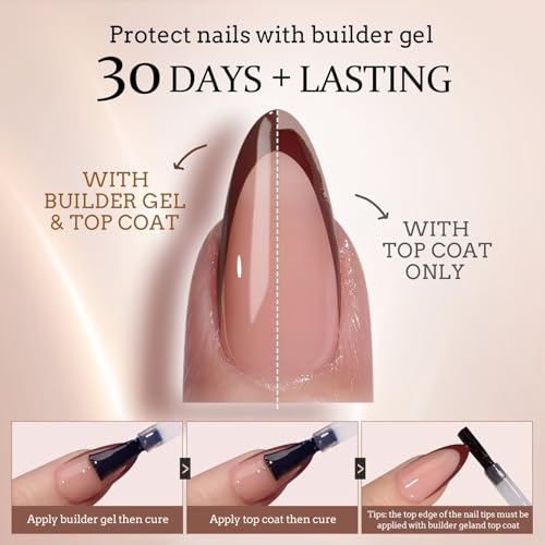BTArtboxnails XCOATTIPS French Tip Press on Nails - Skin Tones Short Press On Nails Square, Soft Gel Nail Tips with Nail Gel, French Protecting Duo, Nail Lamp, All in One Fake Nail Extension Kit