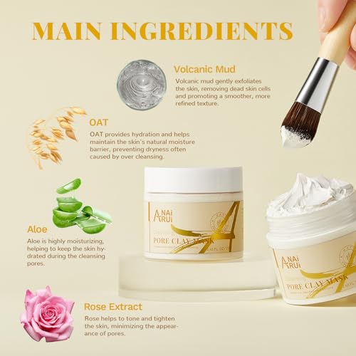 ANAI RUI 2 in-1 Pore SkinCare Set, Blackhead Remover Set, Pore Clay Mask+Pore Minimizing Serum,Clay Mask for Nose&Face, Pore Reducer, Sebum Control Pore Exfoliating Self Care Gifts for Women
