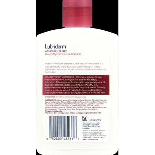 Lubriderm Advanced Therapy Fragrance-Free Moisturizing Hand & Body Lotion + Pro-Ceramide,Intense Hydration for Itchy,Extra Dry,& Sensitive Skin,Non-Greasy,Hypoallergenic,6 fl. oz,(Pack of 2)