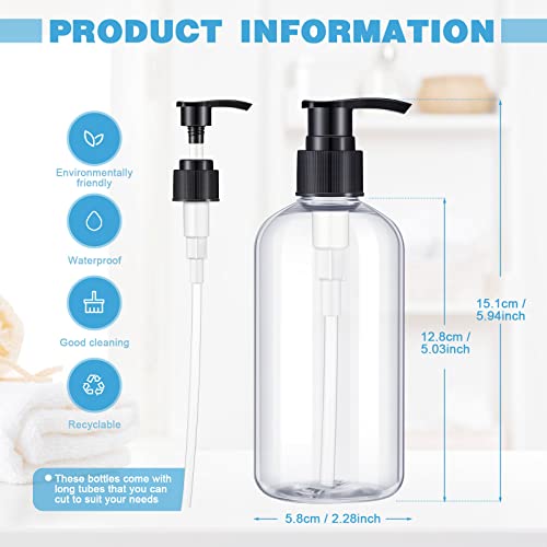 8 Pcs Plastic Pump Bottles Empty Lotion Bottle with Pump Refillable Dish Soap Dispenser Portable Hand Soap Dispenser Shampoo Lotion Container for Oil Liquid Soap(Clear,8.5 oz)