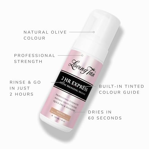 Loving Tan 2 HR Express Self Tanning Mousse, Medium - Streak Free, Natural, Professional Quality - 5+ Sunless Self Tanner Applications per Bottle, Cruelty Free, Naturally Derived DHA - 4 FL Oz