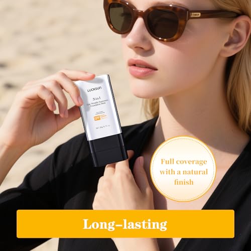 3 In 1-Luxury Anti-Wrinkle Foundation Stick SPF 50+ with Brush, Hydrating Non-Sticky Matte Foundation Stick, Travel Size Defense Face and Body Sunscreen Lotion, Medium Color, 1.42 Fl Oz