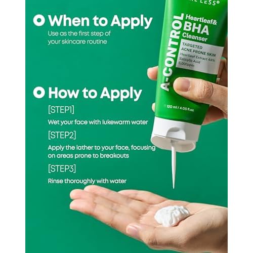 NINELESS A-Control Heartleaf & BHA Cleanser ? Korean Exfoliating Face Wash with Salicylic Acid for Clear Skin ? Blackhead Remover, Deep Pore Cleansing, 4.05oz.
