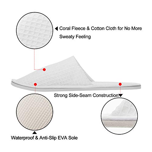 AhfuLife 10 Pairs of Waffle Spa Slippers, Closed Toe White Slippers - Fit Most Men and Women for Spa, Party Guest, Hotel and Travel