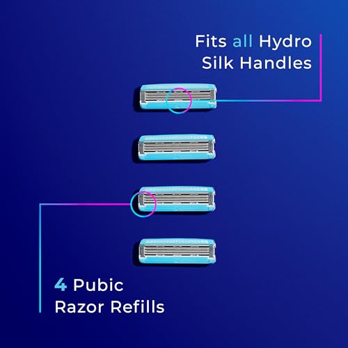 Schick Hydro Silk Ultimate Pubic Skin Protection, 4 Bikini Razor Refills | Bikini Line Razors for Women, Pubic Hair Razor Blades Refills Women, 4ct