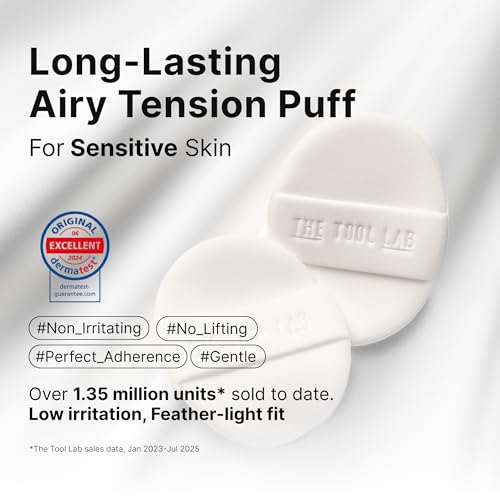 THE TOOL LAB Long-lasting Tension Puff 4P Set, Glow + Cover + Airy + Aqua, Liquid Cushion Foundation, Rubycell Makeup Sponge for Hydrating & Smooth Coverage, Korean Makeup (4P, 2.6 inch, Oval)