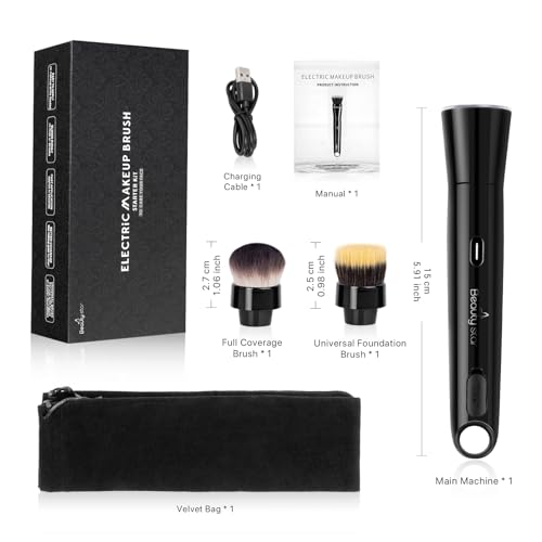 360¡Æ Rotating Makeup Brush with 2 Replaceable Brush Heads, 2 Adjustable Speeds, Fast and Smart Electric Makeup Application, Time-Saving, Valentines Day Gifts