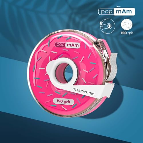 Staleks Pro Disposable White Abrasive Tape papmAm Expert ? 150 Grit ? 7m Roll in Plastic Case ? Glueless Replaceable Abrasive ? Professional Nail Filing ? Manicure & Pedicure