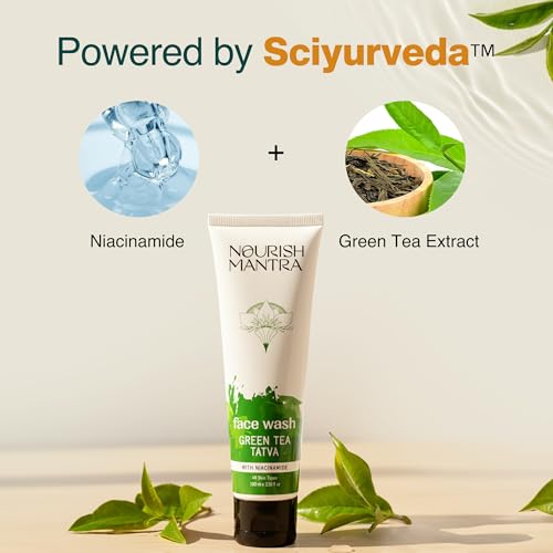Nourish Mantra Green Tea Tatva Face Wash | With Green Tea, Walnut Powder & Niacinamide| For All Skin Types | 2-in-1 Exfoliator & Face Cleanser | Paraben & SLSSLES Free - 100 ml