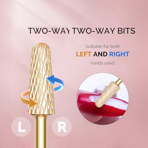 GLIX 13-Piece Professional Nail Drill Bits Set, Gold Tungsten Carbide E File Bits for Acrylic Nails & Gel Polish Removal, Ambidextrous Left/Right Hand Kit with 2XC Typhoon & Safety Cuticle Clean Bits