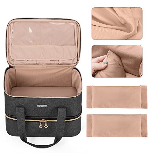 BAFASO Nail Polish Organizer Holds 40 Bottles (15ml - 0.5 fl.oz) and a Nail Lamp, Nail Polish Carrying Case with Manicure Tools Storage Sections (Bag Only), Black