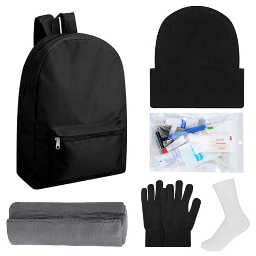 Panitay Homeless Care Package Supplies Bulk Winter Beanies Gloves Socks Blankets Toiletry Kits for Homeless Charity(Black)