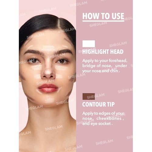 SHEGLAM Fine Line 2-In-1 Nose Contour & Highlight Pen Long Lasting Waterproof Cream Bronzer & Highlight Sticks-Umber