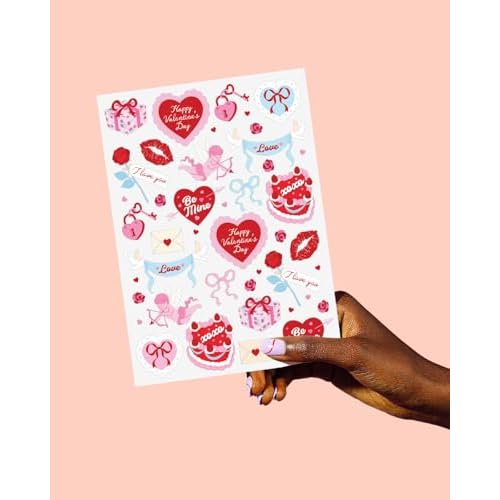 xo, Fetti Valentine Temporary Tattoos - 48 designs, 2 sheets | Pink and Red Hearts, Love Theme, Classroom Favors, Party Supplies, Kids Valentines, Galentines Gifts, Girly Glam