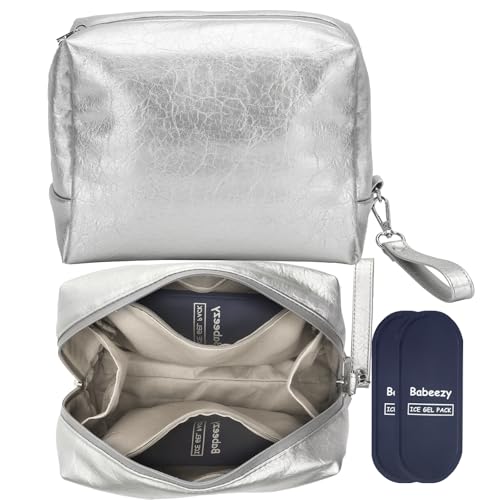 Insulated Makeup Bag for Women with 2 Ice Pack Heat-Resistant Travel Cosmetic & Toiletry Bag Vegan Leather