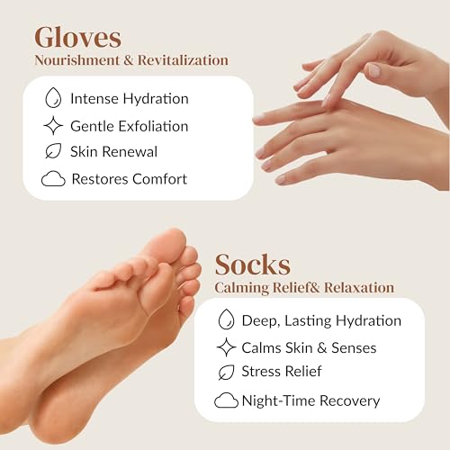 Epielle Hydrating Hand & Foot Masks, Relieve and Soften for Dry, Overworked Skin, Self Care Gifts for Women, Spa Kit, 6 Moisturizing Gloves & 6 Moisturizing Socks (Hydrating Foot & Hand Mask 12-Pack)