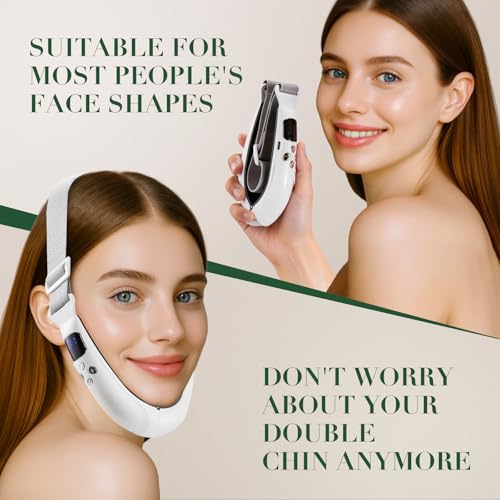 Electric Double Chin Device and V-Face Machine with 6 Modes and 12 Gear Adjustable Intensities - for Jawline Sculptor and Face Slimmer - White