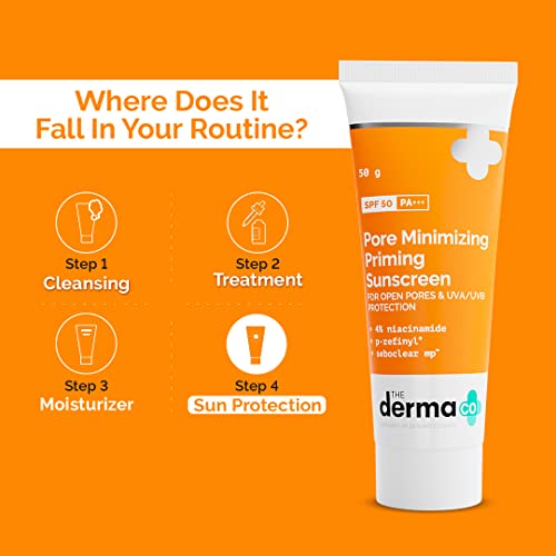 The Derma Co Pore Minimizing Priming Sunscreen with SPF 50 & PA+++ | Reduces Pore Size & Excess Oil | 2-in-1 Primer with SPF | Matte Finish with No White Cast | 1.76 Oz/50g