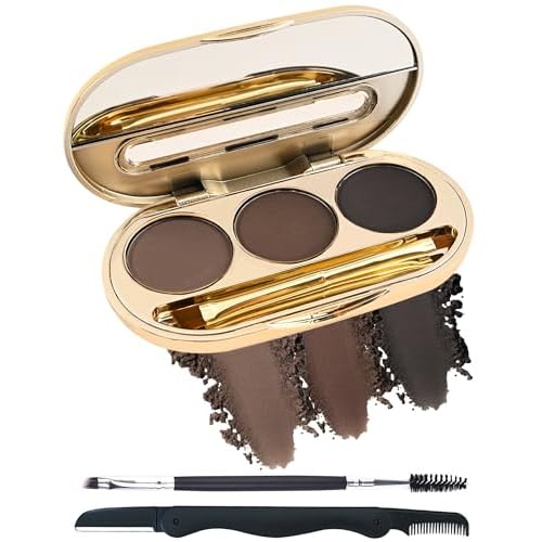 Eyebrow Powder Makeup Kit-3 Colors Eye Brow Tinting Powder Palette for Women Eyebrows Long-Lasting Waterproof, Dark Light Black Brown Brow Filler, Enhance & Define Brows, With Mirror, Brow Tool-Set 03