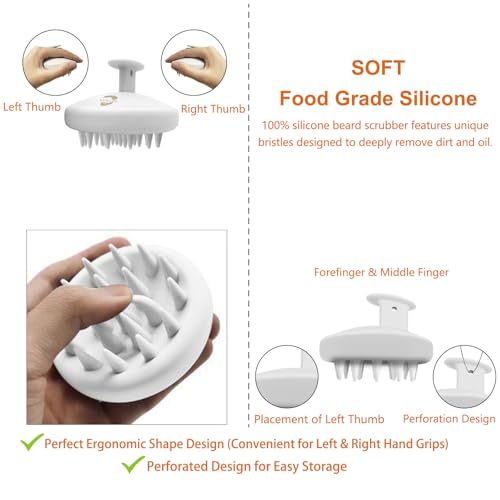 Silicone Beard Scrubber - Deep Clean, Exfoliate, Boost Shampoo Efficacy, Relieve Itch & Dandruff, Promote Thicker Beard Growth - Durable, Easy to Clean - Grey