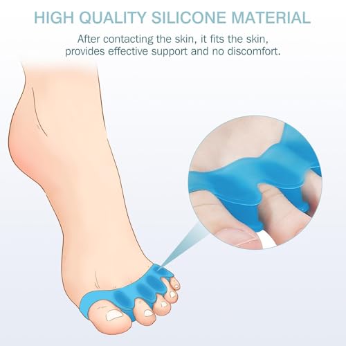 Silicone Toe Separators for Women & Men - Toe Spacers for Bunion Relief, Hammer Toe, Plantar Fasciitis & Pedicures | Includes Metatarsal Pad & Therapeutic Yoga Cushion for Foot Pain£¨2pcs,blue£©