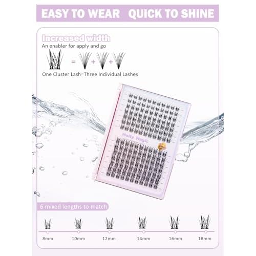 Molly Magic Aphrodite Lash Clusters, Wispy Natural 8-18mm Cluster Eyelash, D Curl Individual DIY False Lash Extension, Thin Invisible Black Lash Band 0.03mm