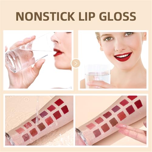 12Pcs Nude Matte Liquid Lipstick Set, Waterproof Long Lasting Non-Stick Cup Nude Brown Dark Red Purple Lipstick 24 Hour Matte Lipstick Professional Lip Makeup Valentine's Day Gift for Women (Set A)