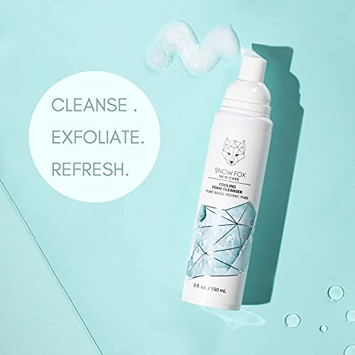 Snow Fox Skin Care Cooling Foam Cleanser ? SLS-Free Face Wash with Organic Aloe Vera & Peppermint Water ? Gentle, Non-Drying Formula for Oily, Combination & Sensitive Skin ? 5oz