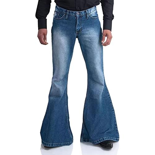 Men's Relaxed Vintage 60s 70s Bell Bottom Stretch Fit Classic Comfort Flared Flares Retro Leg Disco Denim Jeans Pants