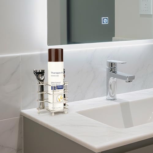 Linkidea Desktop Stainless Steel Razor Holder for Shower, Shaving Can Gel Storage Stand with Non-Slip Base, Compatible with Gillette Fusion ProGlide, Mach 3, Harry's 5 Blade (Silver)