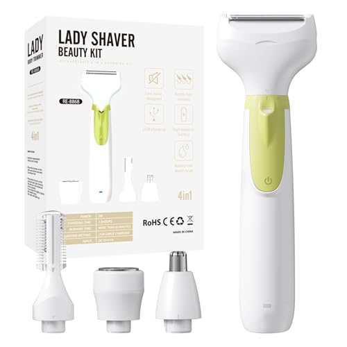 Electric Shaver for Women, 2025 Wet/Dry Razors for Women with LED Display,4 in 1 Cordless Hair Remover for Arms Legs Pubic Armpit Face, IPX7 Waterproof, Painless Electric Grooming Set