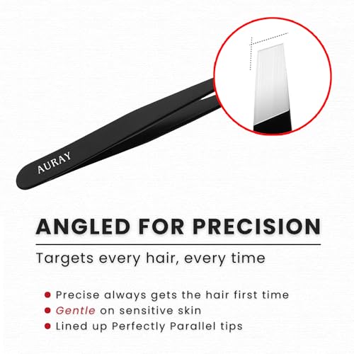 Eyebrow Tweezers Women Facial Hair, Stainless Steel Facial Hair Removal Precision Tweezer for Men & Women in Black, Slanted Tip Eyebrow Plucker for Easy Plucking, Professional Tweezers by AURAY (3)