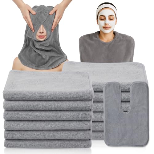 12 PCS U-Shaped Facial Towels, Estheticians Towels Microfiber Soft Spa Towel Coral Fleece Face Cloth for Beauty Salons, Skin Care £¨Grey£©