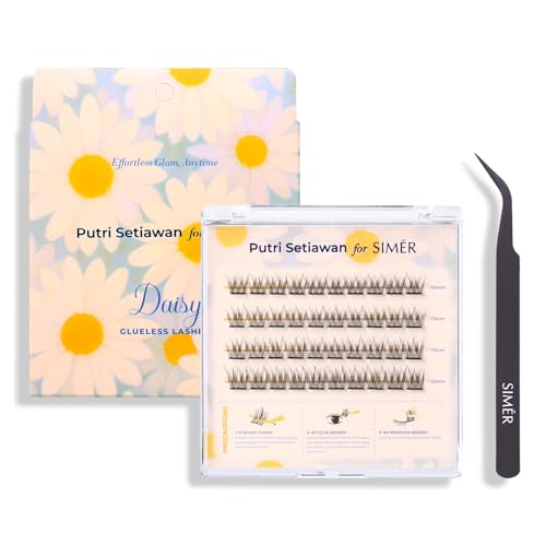 Self Adhesive Eyelashes Natural Wispy Clusters Press on Lash No Glue Needed Eyelash 10-12mm C Curl With Lash Tweezers Easy Apply on Lashes for Beginners (Daisy Style)