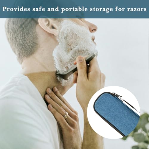 Linkidea Generic EVA Hard Shell Safety Razor Travel Case, Shaving Accessories Blade Head Storage, Men's Portable Travel Shaver Bag Compatible with Gillette Fusion 5 Power, Mach 3 (Navy Blue)