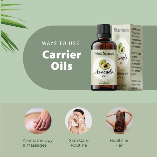 Organic Avocado Oil Unrefined Virgin, 100% Pure & Natural, Cold Pressed, Moisturizing for Skin Care, Massage, Hair Growth, and to Dilute Essential Oils, Carrier Oil For Aromatherapy 4oz