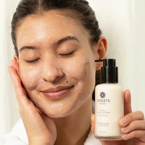 Violets Are Blue Gentle Cream Cleanser with White Tea, Carrot Seed & Evening Primrose ? Non-Foaming Face Wash for All Skin Types ? Creamy Daily Makeup Remover with Argan & Lavender Oils 100ml