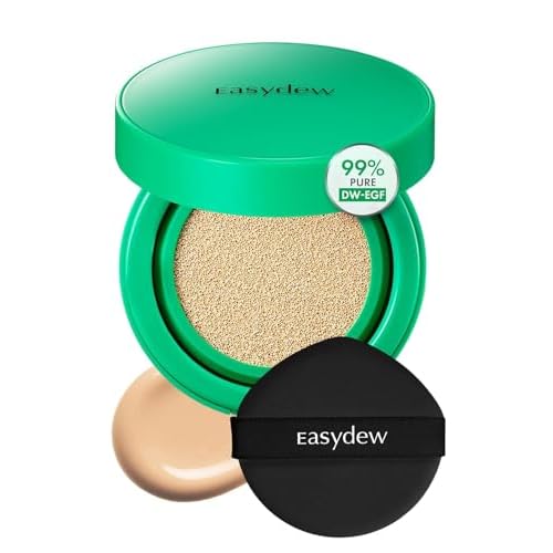 Easydew Mela B Toning Ampoule Cushion - 2-in-1 Korean Skin Care & Face Beauty Makeup - Age-Defying Full Coverage Cushion Foundation with Niacinamide & Hyaluron-Vital C 0.45 oz (#21 Beige)