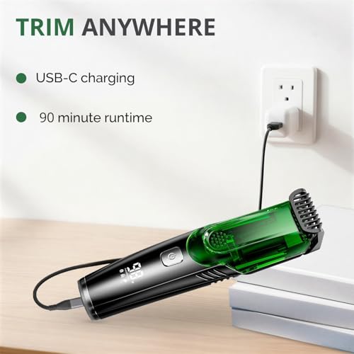 Vacuum Beard Trimmer for Men, Beard and Mustache Trimmer for Men with Adjustable Length Comb (1?20mm), IPX6 Waterproof Built-in Electric Trimmer for Beard, Mustache, and Stubble.
