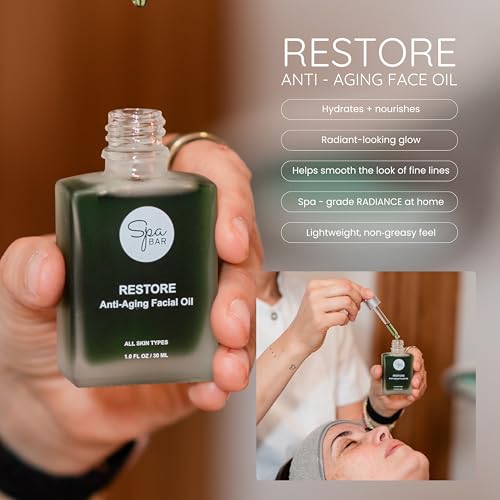 Spa Bar Restore Anti-Aging Facial Oil, 1 fl oz (30 ml) Lightweight Hydrating Face Oil for Radiant Glow, Helps Smooth the Look of Fine Lines, No Added Fragrance, Vegan & Cruelty-Free, Made in USA
