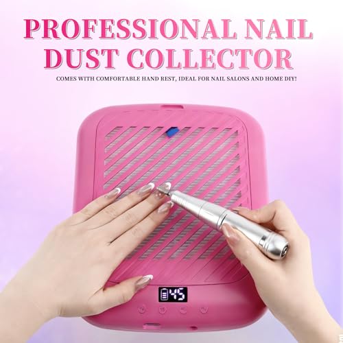 TADOPRO Nail Dust Collector, Rechargeable 4500RPM Dust Collector Nail Tech Brushless Motor with 3 Suction Modes Easy-Control Nail Vacuum Dust Collector Extractor for Beginners Home Salon Use (Pink)