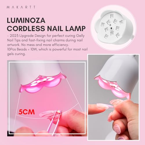 Makartt UV Nail Lamp Luminoza 10W Rechargeable LED Light with Sensor for Acrylic Nail Bundle with Nail Charm Nail Rhinestone Glue Kit 15ml Gel Nail Glue with Nail Preals Rhinestone Gems