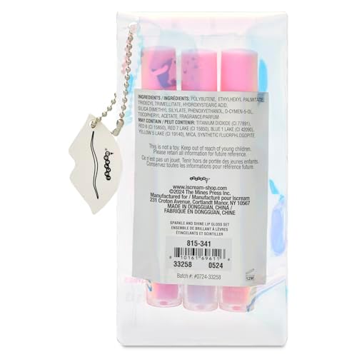 iscream Sparkle & Shine 3-piece Pastel Lip Gloss Set with Cherry, Vanilla & Strawberry Scents